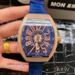 FMS Factory Franck Muller Vanguard Yachting Diamond Rose Gold Case Blue Face 8215 Automatic Watch